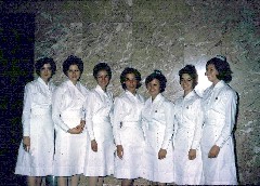S1233 Antoinette Grenier; Susan Borowik Zabawa; Arlene Dauphinas; Arlene Bunny McLaughlin; unknown; Ruth Bennet McDougal Dorrough; Merry Cummings; MGH nurse graduation
